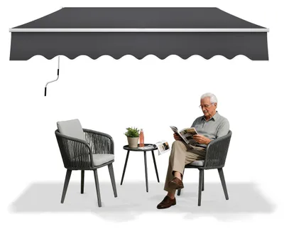 Produktbild von QEENTOE Markise Balkonmarkise 250x200cm Sonnenmarkise Polyester mit Kurbel Terrassenmarkise Sonnenschutz für Balkon Innenhof - Anthrazit