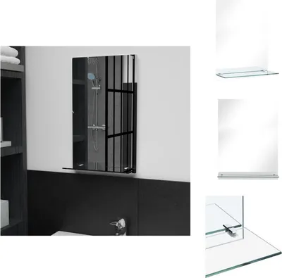 A collage of images showing a bathroom mirror with a shelf, a separate shelf, and a close-up of glass edges.