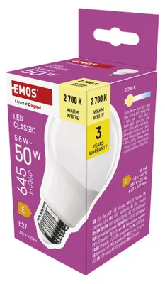 LED žárovka Classic A60 / E27 / 5,8 W (50 W) / 645 lm / teplá bílá