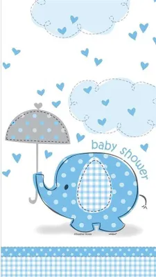 Productafbeelding van Plastic tafelkleed "Olifant" voor Baby Shower - Blauw
