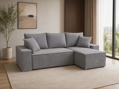 Produktbild von Sofa Fabio 250x140x92 cm, L-Form Ecksofa, Schlaffunktion, Modern Couch mit Bettkasten, Schlafsofa, Eleganter Lincolnstoff, Grau, Rechts