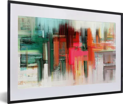 Produktbild von MuchoWow® Gerahmtes Poster Ölgemälde - Abstrakt 60x40 cm - Poster mit Schwarzem Bilderrahmen Wandposter Rahmen Foto Bilder - Schlafzimmer - Plakat in Rahmen - Drucken