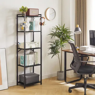 Productafbeelding van Boekenkast, 5-laags, stalen frame, industriële stijl, zwart, 43 x 29 x 147 cm