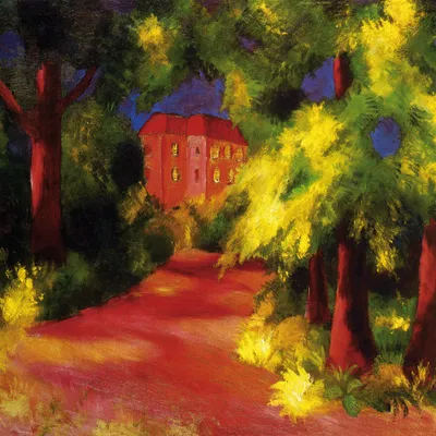 Obrázek produktu pro August Macke art print obrázek - Červený dům v parku, 1914 (70 x 70 cm)