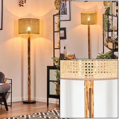 Produktbild von Varoni Stehlampe aus Holz/Metall und Schirm aus Rattan/Wienergeflecht