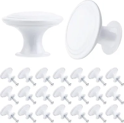 Image de Lot de boutons blancs de 30 mm pour armoires et commodes