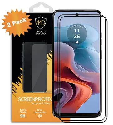 Productafbeelding van 2-Pack MobyDefend Screenprotectors - Geschikt voor  Motorola Moto G34  -  Screensaver Met Zwarte Randen - Gehard Glas