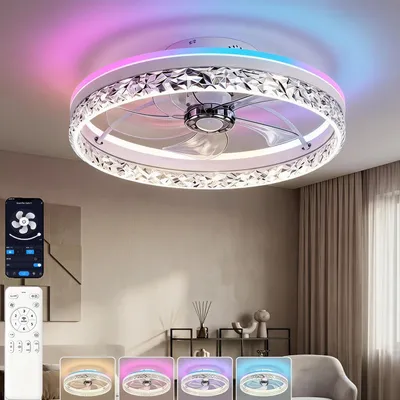 Produktbild von 68W Leise Deckenventilator, RGB Farbwechsel LED Deckenleuchte 50cm, Dimmbar mit Fernbedienung und APP ,LED Deckenventilator für Schlafzimmer Hotel