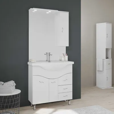 Produktbild von Bodenstehendes Badmöbel Set mit Hängeschrank, glänzend weiß | Easy