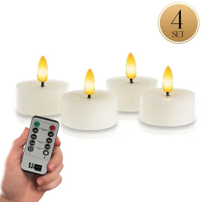 Immagine prodotto di Meisterhome® XXL LED tea lights set di 4 - Candele senza fiamma in vera cera - Ø 7 cm, altezza 3 cm - Luce bianca calda e tremolante - Con timer e telecomando - Funzionamento a batteria, colore:Avorio