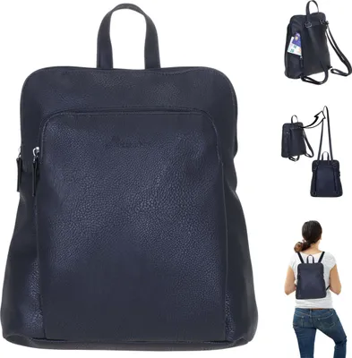Produktbild von Rucksack klein Damen Alessandro Fiore Kunstleder Handtasche mit Funktionsgurt Schultertasche Handtaschenrucksack Freizeitrucksack Frauen 4853 Schwarz + Schlüsseletui