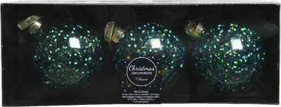 Produktbild von Weihnachtskugeln Glas 8cm mit Pailletten gefüllt 3er Set petrol