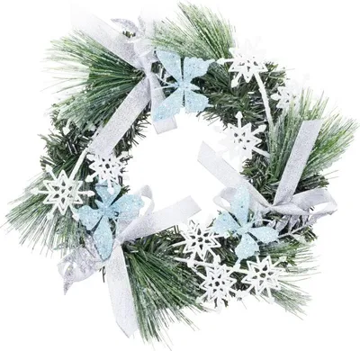 Image de Couronne MagicHome Noël, naturelle, avec noeuds et papillons, 35 cm