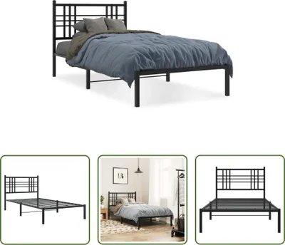 Produktbild von The Living Store Bettgestell mit Kopfteil Metall Schwarz 100x190 cm