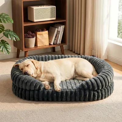 Image de Lit orthopédique pour chien, couleur gris, dimensions 115x85 cm. Housse amovible et lavable
