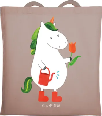 Produktbild von Mr. & Mrs. Panda Schultasche Einhorn Gärtner - Braun Pastell - Geschenk, Shopping Tasche, Unicorn, Jutebeutel, Blume, Laptoptasche, Einhörner, Tote Bag, Giesskanne