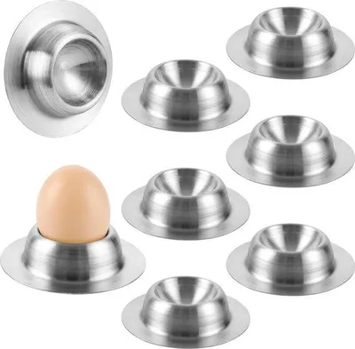 Zdjęcie produktu dla Zestaw 8 uchwytów na jajka Famanu, wykonanych ze stali nierdzewnej, wymiar 8,5 x 1,5 cm, kolor srebrny