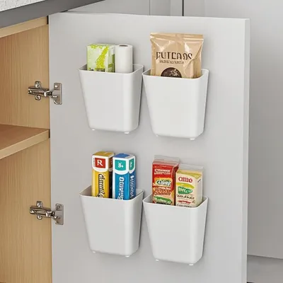 Produktbild von Aufbewahrungsboxen für Küchenschranktüren, 4 selbstklebende Wandaufbewahrungsboxen, Küchenorganizer, Organizer für Kleinteile im Schrank