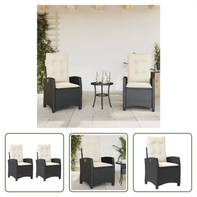 Produktbild von The Living Store Gartensessel mit Kissen 2 Stk. Verstellbar Schwarz Poly Rattan