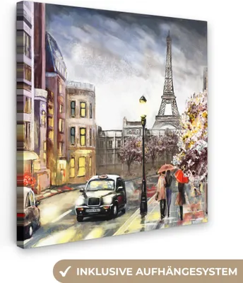 Produktbild von MuchoWow® - Leinwandbilder - Gemälde - Paris - Frankreich - Öl, Wandbild, Wanddeko Bilder Wohnzimmer, 20x20 cm