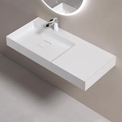 Image de doporro Lavabo Suspendu avec Bonde Vasque à Poser Blanc Mat 100x46x12cm Lave Mains Rectangulaire avec Perçage de Robinet Colossum630