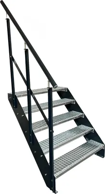 Obrázok produktu pre Mriežkované oceľové schodisko 5 stupňov Pozinkované a antracitové Práškovo lakované bočné strany + zábradlie vľavo - (d x š x v) 101cm x 60cm x 95cm