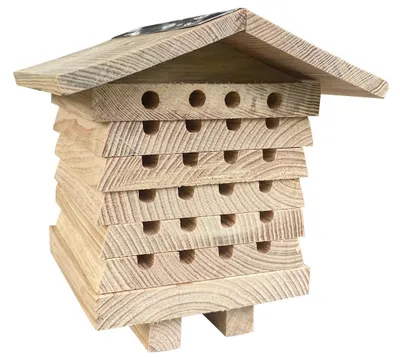 Insektenhotel aus Holz und Edelstahl, 17x18x19 cm