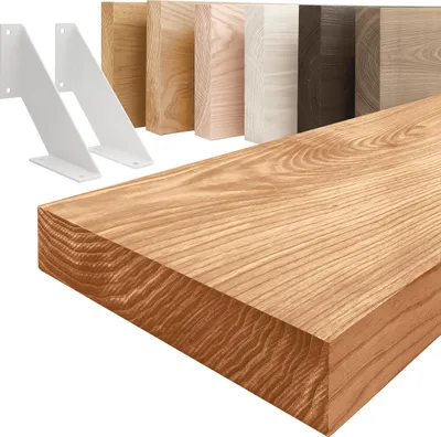 Produktbild von LAMO Manufaktur Wandregal Holz Gerade  |  Regal Farbe: Dunkel | mit weißem Vintage Regalträger | 40 cm