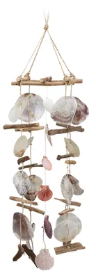 Produktbild von Relaxdays Windspiel mit Treibholz, Capiz-Muscheln, Jakobsmuscheln, großes Klangspiel als Strand Deko für Garten, bunt