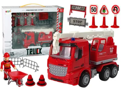 Produktbild von Lean Toys Feuerwehrsatz Kran Straßenschilder Feuerwehrmann