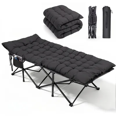Produktbild von Sekey 202 x 80 x 45 cm XXL Tragbares Feldbett mit Matratze, Feldbett Klappbett Tragfähigkeit 200KG Campingbett, Schwarz