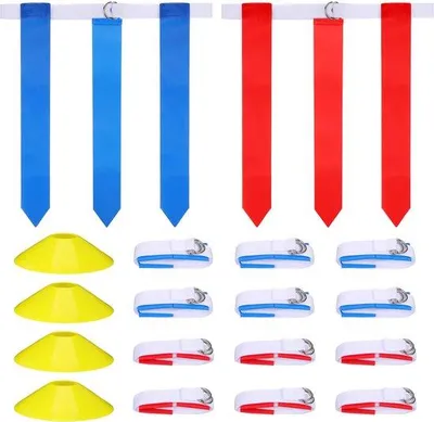 Produktbild von Unyqoos® 16-teiliges Flagfootball-Set – 12 verstellbare Gürtel, 4 robuste Hütchen & Tragetasche für Training