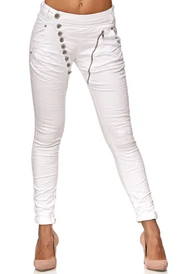 Productafbeelding van Elara Damen Jeans, model Boyfriend, wijde pasvorm, knoopsluiting, wit, Chunkyrayan, artikelnummer EL05-9, kleur wit, maat 34/X