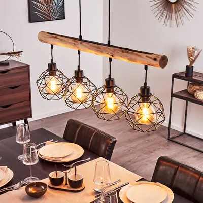Produktbild von Torano »Torano« längliche Hängelampe aus Metall/Holz in Schwarz/Braun