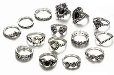 Produktbild von 15 Stück Vintage-Metallringe mit Fingergelenk, hohles Design, dekorativ für Männer und Frauen