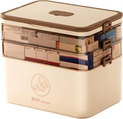 Productafbeelding van Solidchoice - Grote Medicijnbox met Handgreep en 3 Compartimenten van Plastic