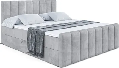 Produktbild von ALTDECOR Boxspringbett mit Fußteil, H4 Matratze und Topper - 200x200 cm - OTTA-Z - Hellgrau Samt - Polsterbett mit Bettkasten und Lattenrost, Bett mit Stauraum