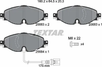 Produktbild von TEXTAR 2568301 Bremsbeläge Satz Vorne für VW Golf VII Schrägheck (5G1, BQ1, BE1, BE2) Passat Variant (3G5, CB5) Golf VII Variant (BA5, BV5) T-Roc