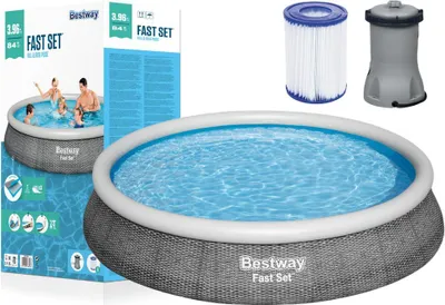 Produktbild von Bestway Fast Set 57376, 7340 l, Aufblasbarer Pool, Erwachsener & Kind, Grau, 18,7 kg