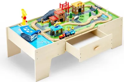 Image de Table d'activités pour enfants en bois 62 pièces avec grand tiroir de rangement