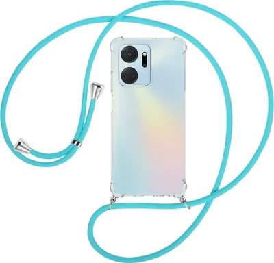Produktbild von Handykette Backcover-Schutzhülle mit Band (Metall silberfarben) für Honor X7a (6.75'') - türkis