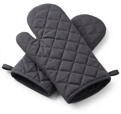 Productafbeelding van Unyqoos® Ovenwanten, set van 2 – hittebestendig tot 230°C, 100% katoen, extra lang, met ophangoog, zwart