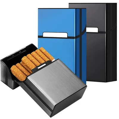 Imagen del producto de Estuche metálico para cigarrillos, de aluminio o plástico, juego de 3 unidades, para 18-20 cigarrillos, con cierre magnético