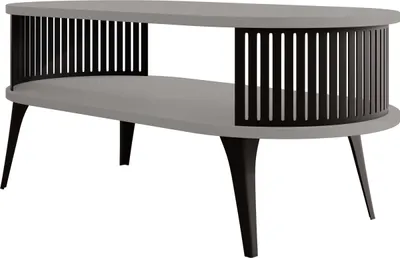 Produktbild von MIRJAN24 Couchtisch Roenni Oval, Wohnzimmer Kaffeetisch, Beine und Seiten aus Stahl (Farbe: Schwarz / Hellgrau)