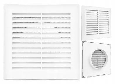 A collage of three white ventilation grilles against a white background.