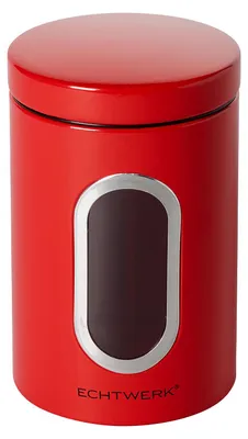Immagine prodotto di Echtwerk elegante barattolo per alimenti Single-Rosso, per conservare farina/zucchero/muesli/tè, barattolo in metallo con coperchio ermetico e ampia finestra trasparente, capacità 1,4 l