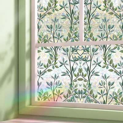 Produktbild von 2 Stück Dekorative Sichtschutzfolie, Buntglas-Effekt, Selbstklebefreie Fensterfolie, für Badezimmer und Büro