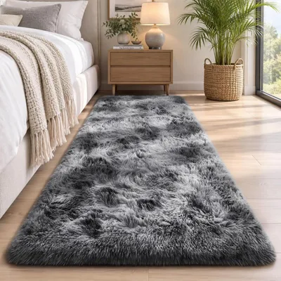 Image de Tapis de couloir rectangulaire, gris, 60x220 cm, à poils longs