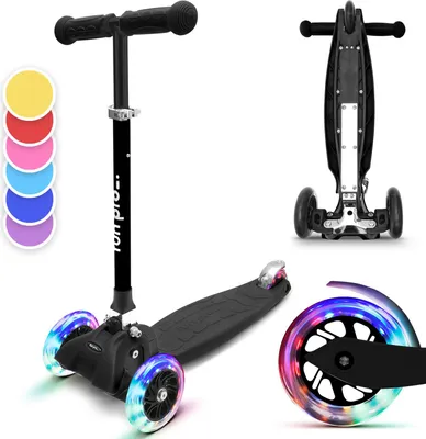 Produktbild von fun pro ONE Deluxe Kinder Roller – 3 Räder, 3-6 Jahre, Klappbar & Höhenverstellbar, LED-Räder, Schwerkraftlenkung, bis 50 kg, Scooter Kinder, Roller Kinder, Schwarz