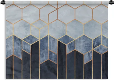 Produktbild von MuchoWow® Wandteppich Wandbehang Sechseck - Gold - Schablonen 90x67.5 cm Tapisserie Dekoration Wandtuch - Fototeppich - Wand-Skulpturen